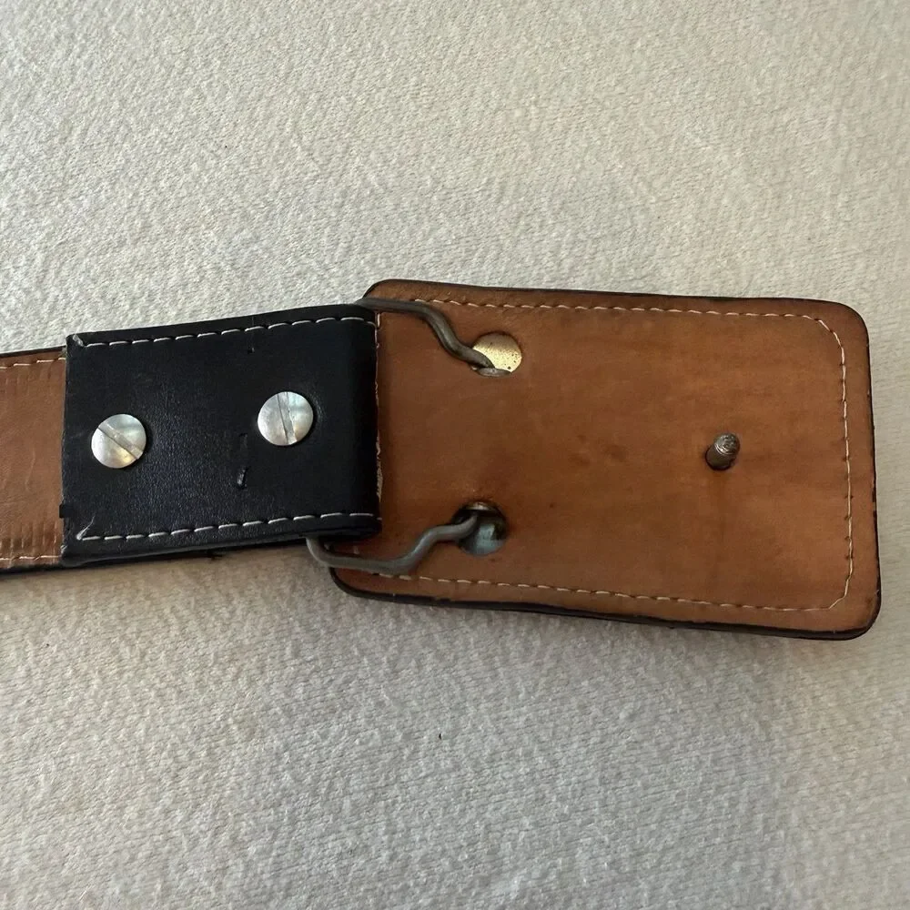 YAC Leather & Silk Design Embroidered Horse Belt Black White Size 34 Mexico